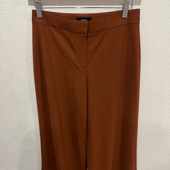 Theory Stretch Wool High Slit Trouser Pant Rust Women's 0 Wide Leg Pant - Picture 3 of 10
